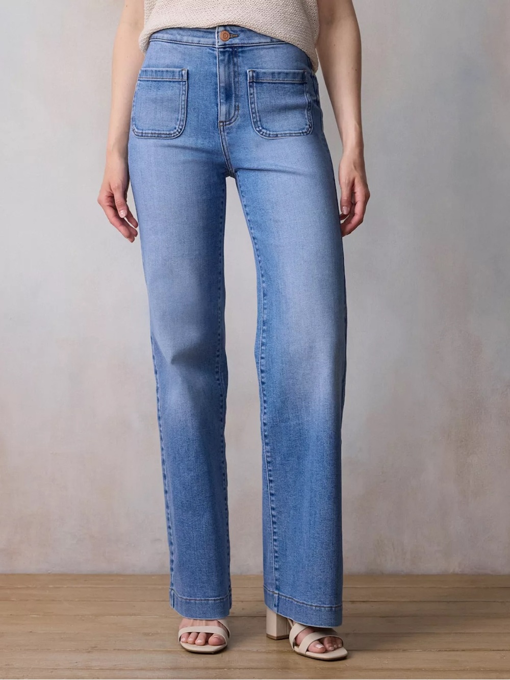LC Lauren Conrad High-Rise Wide-Leg Jeans in Bright Blue Wash - 14 short